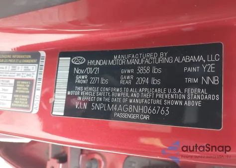 2022 Hyundai Elantra Sel z USA, uszkodzony, nr VIN 5NPLM4AG8NH066763